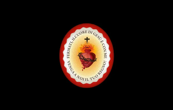 Картинка fire, heart, cross, black background, Jesus Christ, Sacred Heart