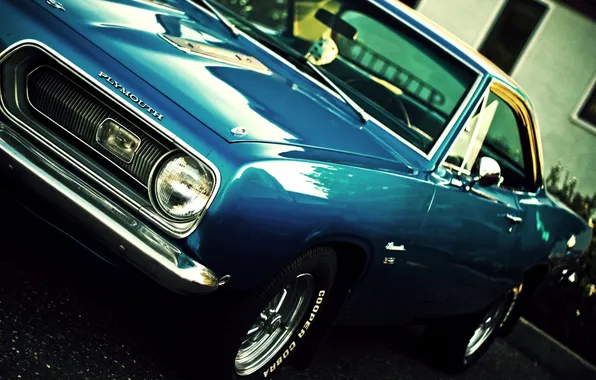 Синий, купе, мускул кар, Barracuda, Plymouth, передок, Muscle car, барракуда