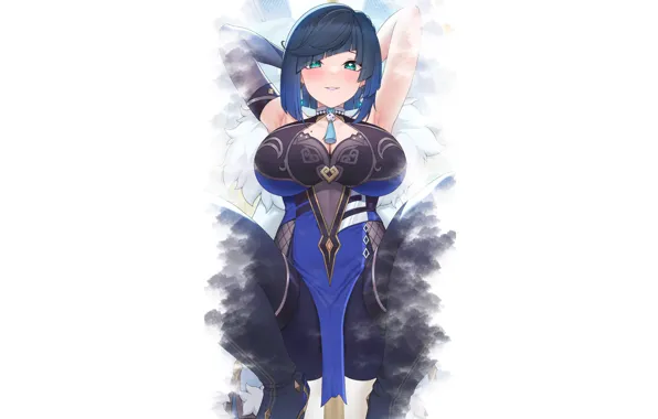 Girl, hot, sexy, blue, anime, pretty, babe, squat