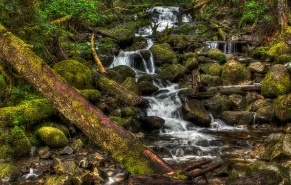 Картинка HDR, Природа, Водопад, Камни, Nature, Waterfall