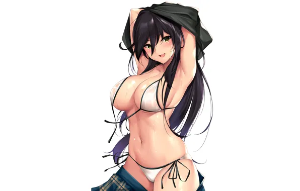 Girl, sexy, cleavage, green eyes, long hair, boobs, anime, beautiful