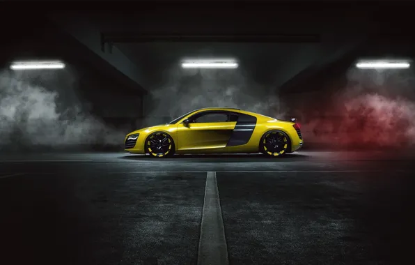 Audi, Yellow, Side, Smoke, Supercar, MTM