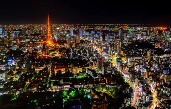 Картинка ночь, город, башня, Tokyo
