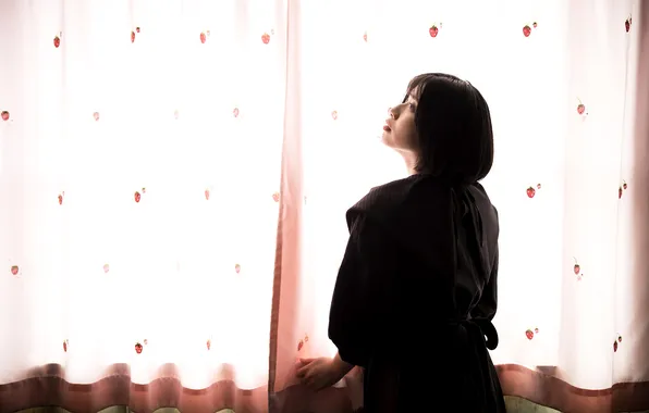 Beautiful, Asian, Model, Woman, Back, Behind, Pretty, Window