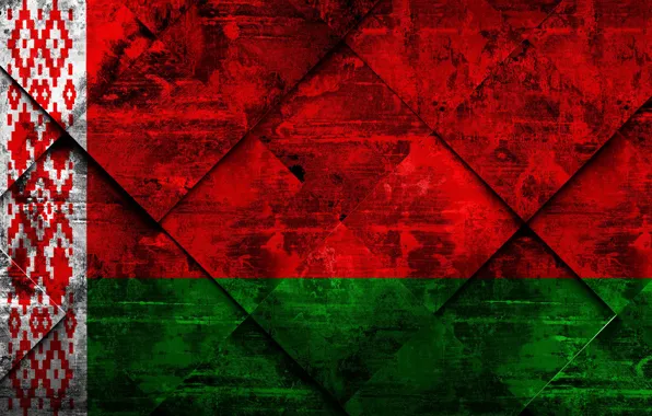 Europe, Flag, Belarus, National Symbols, Grunge Art, Rhombus Grunge Texture, Belarusian Flag, Flag Of Belarus
