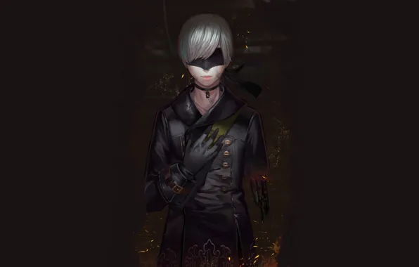 Мальчик, искры, киборг, повязка на глаза, Nier Automata, YoRHa No 9 Type S