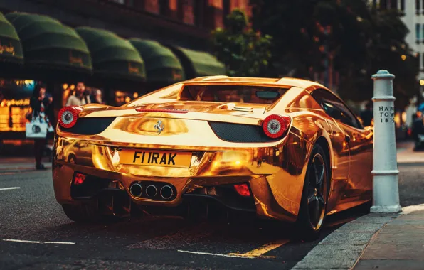Картинка Феррари, Зад, Италия, Ferrari, Золотой, 458, Суперкар, Italia