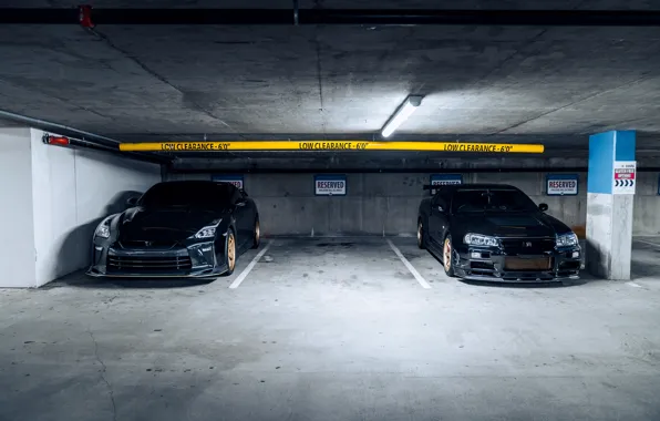 Картинка GTR, Nissan, Black, R35, R34, Parking, Face