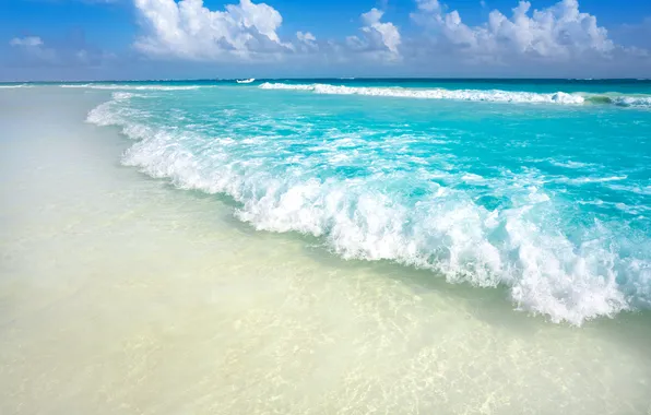 Песок, море, волны, пляж, лето, небо, берег, waves