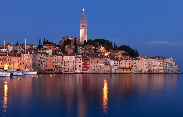 Море, побережье, здания, дома, яхты, Хорватия, Istria, Croatia