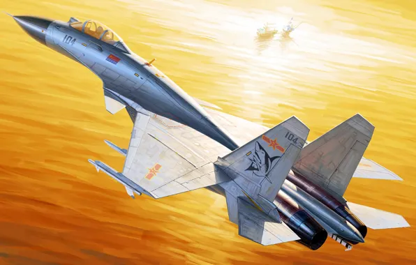 Рисунок, арт, палубный истребитель, Shenyang, J-15, Истребитель модель 15
