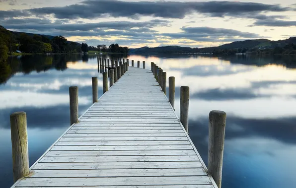 Пейзаж, мост, озеро