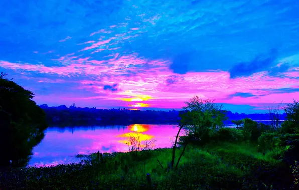 Clouds, Sky, Grass, Sun, Water, Sunrise, Dawn, Morning