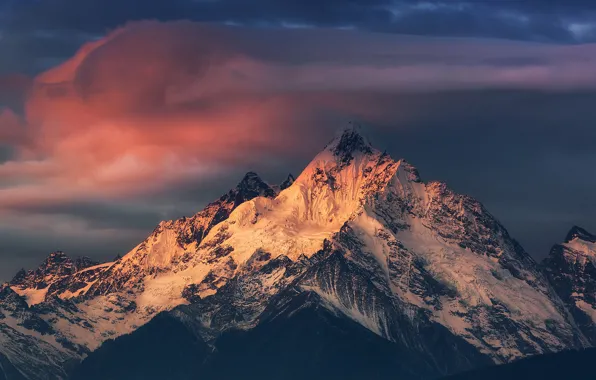 Закат, China, вечер, Китай, Тибет, отблески, Kawagabro, Meili Snow Mountains