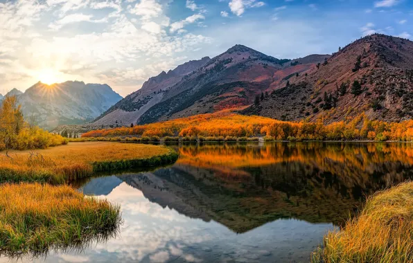 Картинка осень, горы, озеро, отражение, Калифорния, California, Сьерра-Невада, Sierra Nevada