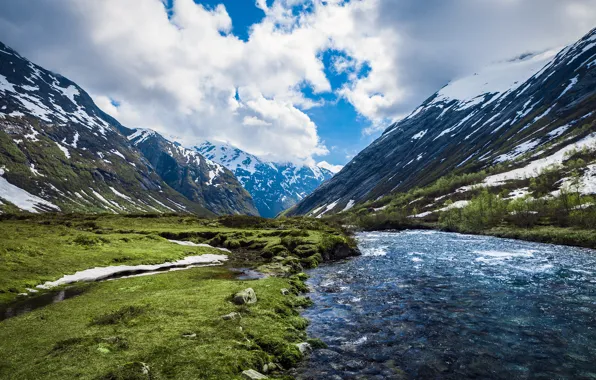 Горы, природа, река, Норвегия, Norway