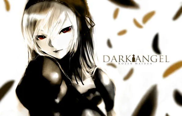Взгляд, белый фон, красные глаза, rozen maiden, suigintou