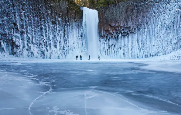 Картинка лед, зима, люди, водопад
