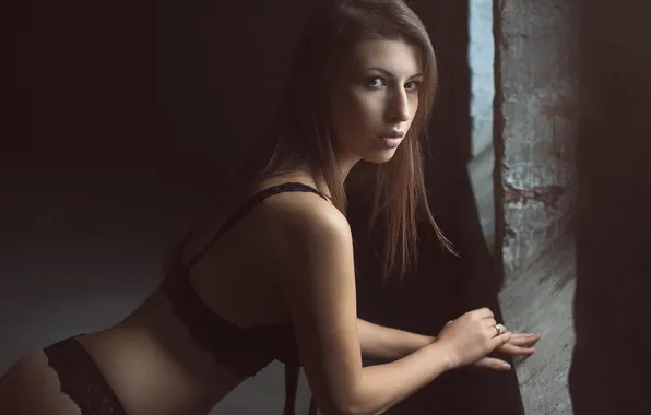 Взгляд, девушка, лицо, волосы, тело, белье, фигура