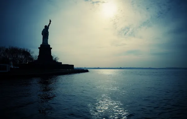 Картинка New York City, Statue of Liberty, silhouette