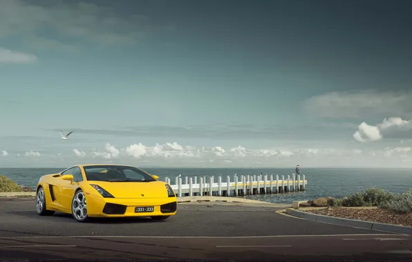 Картинка car, Lamborghini, sky, sea, nature, clouds, Lamborghini Gallardo, italian cars