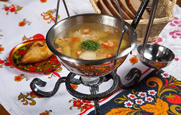 Зелень, суп, уха