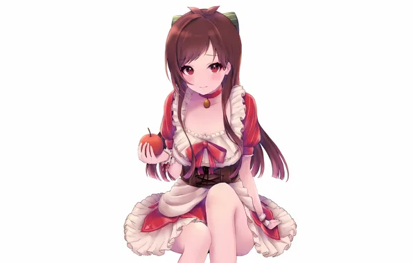 Apple, girl, sexy, cleavage, red hair, long hair, dress, boobs