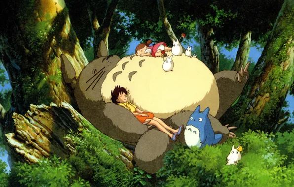 Лето, дети, дерево, листва, сон, существо, мой сосед тоторо, totoro