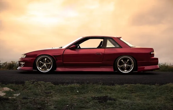 Red, Nissan, S13, 240 SX, profile