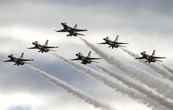 Картинка небо, истребители, F-16, Fighting Falcon, Thunderbird