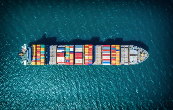 Океан, Море, Сверху, Судно, Вид сверху, Контейнеровоз, Vessel, Грузовое судно