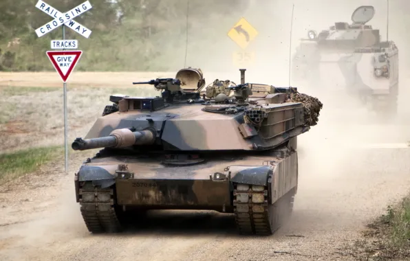 Картинка дорога, оружие, танк, Abrams