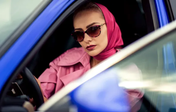 Авто, девушка, очки, плащ, платок, Наталья, Татьяна Гуз