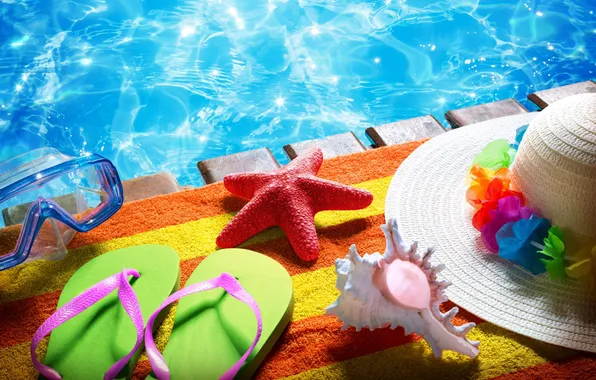 Пляж, лето, звезда, отпуск, шляпа, summer, pool, beach