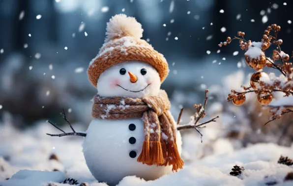 Зима, снег, Новый Год, Рождество, снеговик, happy, Christmas, night