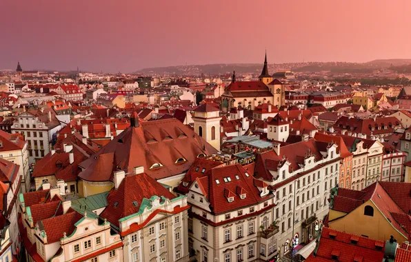 Здания, крыши, Прага, Чехия, панорама, Prague, Czech Republic