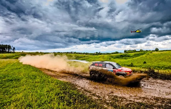 Спорт, Скорость, Тучи, Вертолет, Гонка, Грязь, Rally, Ралли
