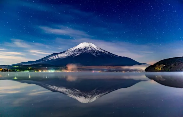 Картинка небо, звезды, пейзаж, гора, вулкан, Япония, Fuji