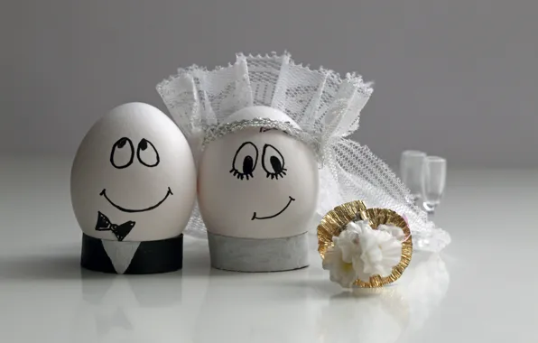 Счастье, яйца, букет, фата, свадьба, жених и невеста