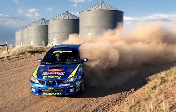 Дорога, песок, скорость, пыль, subaru, rally, ралли, impreza