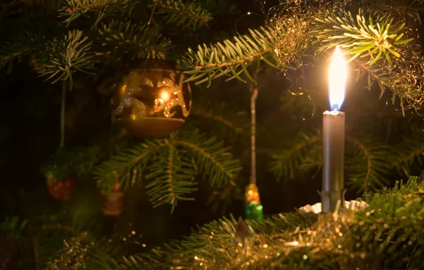 Картинка тепло, огонь, игрушка, новый год, свеча, Елка, опасно, свечу на елку