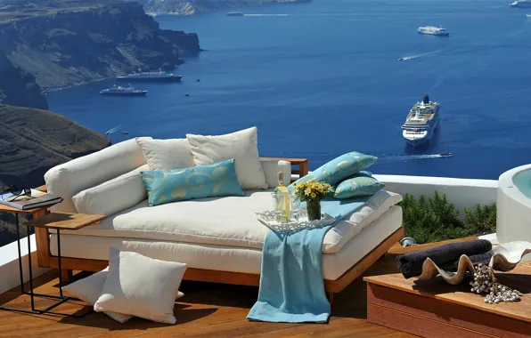 Картинка море, диван, отдых, корабль, Греция, лайнер