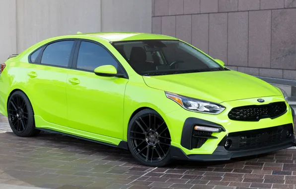 Car, стена, green, фары, тюнинг, диски, спереди, Киа