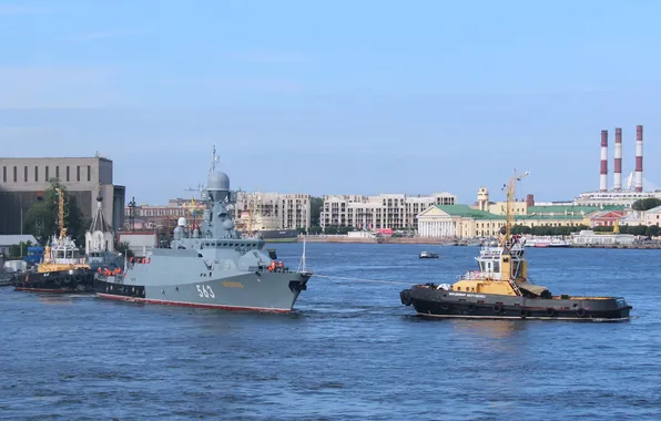 Буксиры, выход в море, малый ракетный корабль