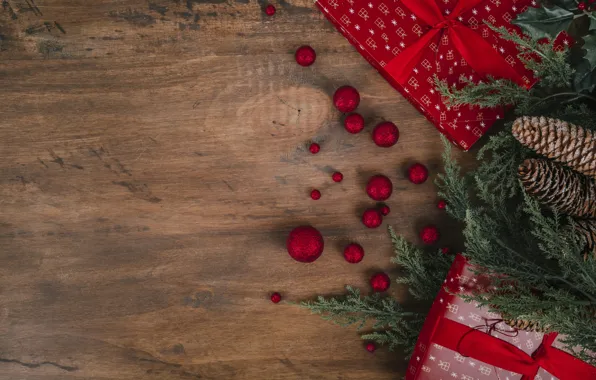 Картинка шары, Новый Год, Рождество, подарки, Christmas, balls, wood, New Year