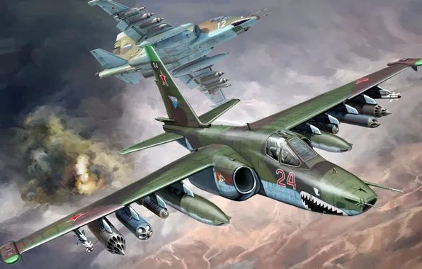 Картинка ВВС СССР, ОКБ Сухого, Су-25, Frogfoot, Штурмовик, бронированный дозвуковой военный самолёт, война в афганистане