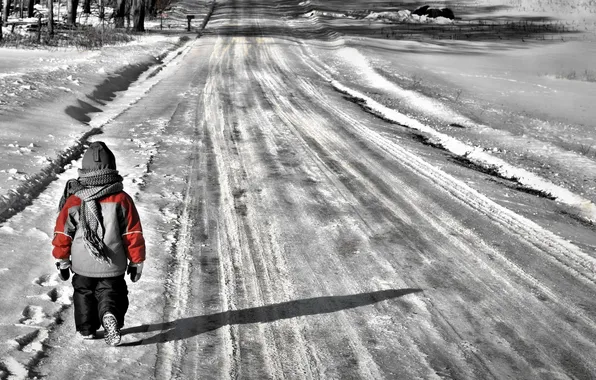Картинка winter, child, walking, Brier, selective color