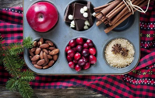 Картинка зима, яблоки, шоколад, сахар, корица, миндаль, пряности, анис