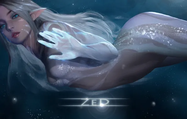 Девушка, эльф, фэнтези, под водой, by ZED