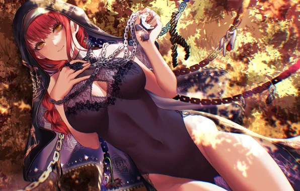 Девушка, цепи, Chainsaw Man, Makima, одеяние монахини
